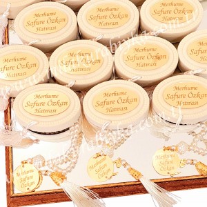 Krem Kadife Kutulu İnci Tesbih 